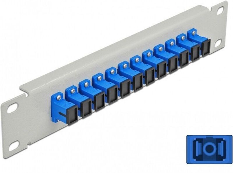 Delock - 10 Inch Glasvezel Patch Panel - 12 Poorten SC Simplex - Blauw - Grijs - Metaal