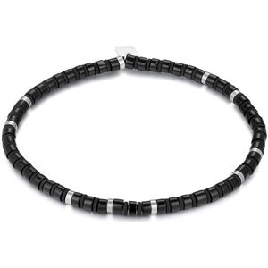 Twice As Nice Halsketting in edelstaal, ringetjes in zwart agaat 21 cm
