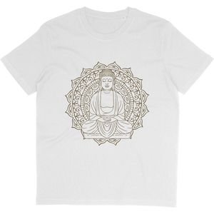 T Shirt Met Mooie Boeddha Print - Yoga - Wit - Maat S