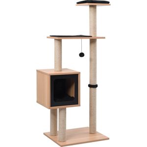 The Living Store Kattenkrabpaal - Bruin - 48 x 40 x 123 cm - Hout - MDF - Fineer - Sisal - Jute - Pluche