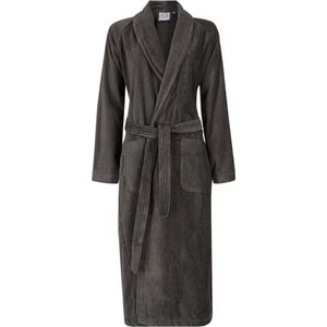 Unisex badjas antraciet - velours katoen - sjaalkraag - maat L/XL