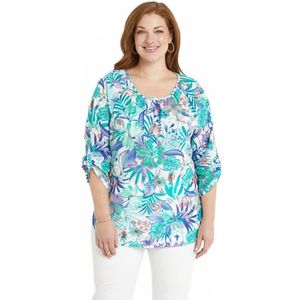 Losvallende tuniek van bedrukte katoenvoile, 3/4 mouwen