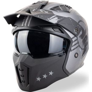 VINZ Shikoku Street Fighter Helm met Zonnevizier | Jethelm met mondstuk | Scooterhelm & Motorhelm & Brommerhelm | ECE 22.06 goedgekeurd | Lichtgewicht 1450 gram | Inclusief Opbergzak - Grijs - XS
