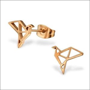 Aramat jewels ® - Aramat jewels oorbellen zweerknopjes origami vogel rosékleurig staal 9mm