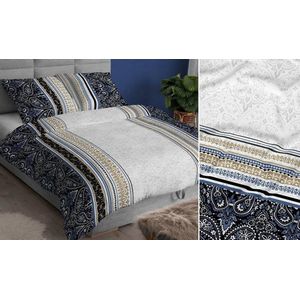 Satijnen beddengoed 160x200cm donkerblauw grijs met het ornament