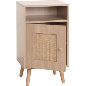 Nachtkastje MCW-M39, nachtkastje salontafel bijzettafel, opbergvakken, Kubu rotan hout melamine, eiken look 71x40x41cm