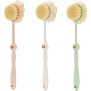 3 stuks badspons - badborstel - badborstel rugborstel lange steel - douche borstel - wit/roze/groen - Dubbelzijdig - exfoliatie - 39.5*9 cm - doucheborstel rugborstel - huidborstel