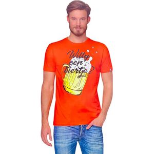 Oranje - T-Shirt Heren - Koningsdag - Willy Een Biertje? - 100% Katoen - Maat XXL - 60/62