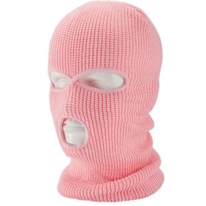 1 warm wintermasker, masker met 3 gaten, gebreid ski-koud fietsmasker, multifunctioneel masker, motor- en fiets-skimuts,roze