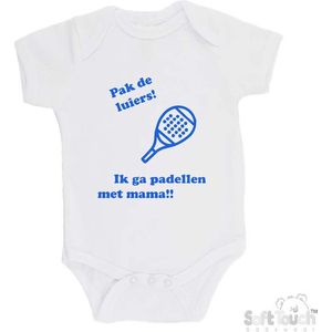 100% katoenen Romper ""Pak de luiers! Ik ga padellen met mama!!"" Padel Jongens Katoen Wit/blauw Maat 62/68