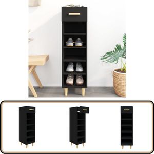 vidaXL Schoenenkast - Zwart - Bewerkt hout - 30x35x105 cm Trendy Schoenenkast - Schoenen Kast - Schoenenrek - Opbergruimte - Zwarte Schoenenkast