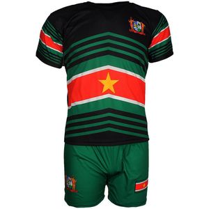 Suriname Techno Style Voetbal Tenue Set T-Shirt + Broek Zwart / Groen - 158