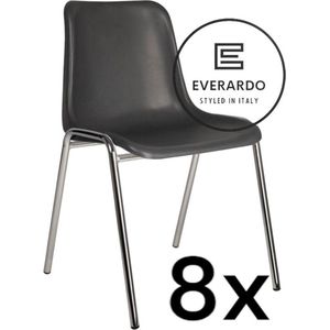 King of Chairs -set van 8- model KoC Everardo antraciet met verchroomd onderstel. Kantinestoel stapelstoel kuipstoel vergaderstoel tuinstoel kantine stoel stapel kantinestoelen stapelstoelen kuipstoelen stapelbare keukenstoel Helene eetkamerstoel