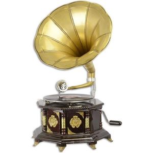 Decoratieve Grammofoon vintage - decoratief - Achthoekige platenspeler Goud - Afwerking met Messing - 68,5 cm hoog