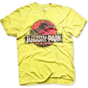 Jurassic Park Heren Tshirt -XL- Distressed Logo Geel