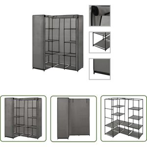 The Living Store Hoekrek Kledingkast - 130 x 87 x 169 cm - Grijs - IJzeren frame