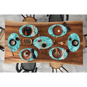 Placemats ovaal - Onderleggers - Ovale placemats - Patroon - Turquoise - Waterverf - 8 stuks
