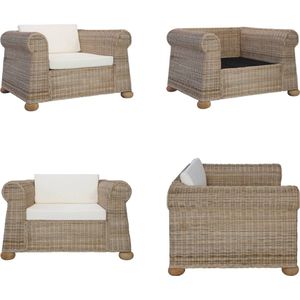 vidaXL Fauteuil met kussens natuurlijk rattan - Fauteuil - Fauteuils - Bank - Banken