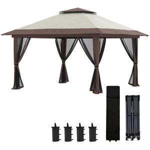 Imperatoris - Tuinpaviljoen 4x4m - Vouwtent met 4 Muggennetten, Ritssluiting, 4 Zandzakken en Transporttas - Dubbel Dak - UV Bescherming 50+ - Tuinpaviljoen Metaal - Paviljoen Tent - Pergola - Prieel - Partytent - Tuinoverkapping - Beige en Bruin