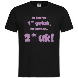 Shirt Aankondiging zwangerschap Ik ben het 1ste geluk, nu komt de ... 2de uk! | korte mouw | zwart/lila | maat 122/128 zwangerschap aankondiging bekendmaking Baby big sis bro sister brother Grote Zus Broer
