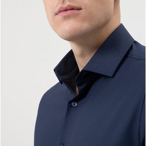 OLYMP 24/7 Level 5 body fit overhemd - twill - marine blauw (contrast) - Strijkvriendelijk - Boordmaat: 38