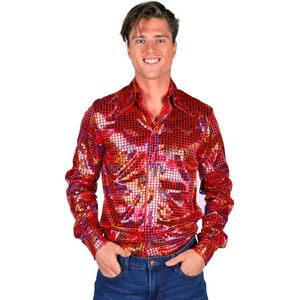 Overhemd Disco - Heren Blouse - Disco 80/90 - Hippie - Carnaval - Verkleedkleding - Rood - Maat XXL