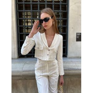 Twee delige dames combi pak wit met crème strepen