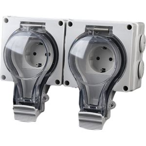Waterdicht buitenstopcontact IP66 - dubbele wandcontactdoos - tuincontactdoos - 2 x 13A - IP66 - inclusief M20 kabeldoorvoer