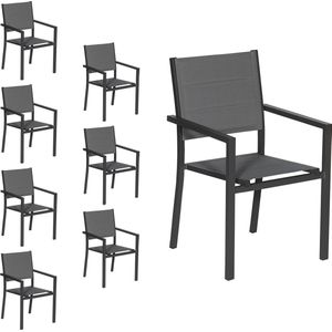 Set van 8 antraciet aluminium gestoffeerde stoelen - grijs textilene