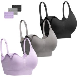 Nordivar - Zwangerschapsverplegings BH in zwart, grijs en paars met comfortabele ondersteuning