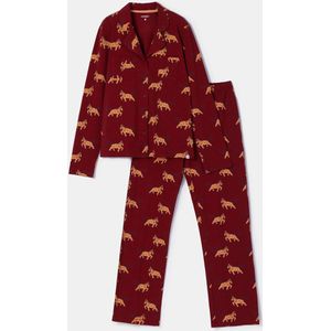 Woody donkerrode dames & meisjes pyjama – doorknoopmodel met ponyprint – soepel katoen – 6 jaar