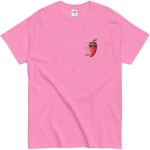 Grappig T-shirt met Chili Peper – Shirt met Tekst “Spicy Not Sweet” – Stoer Katoenen Shirt – Cadeau Idee Vrouw Man - Roze - XL