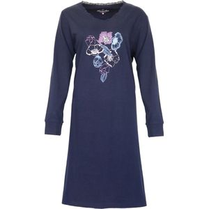 Medaillon Dames Nachthemd - Bloemenprint - Peacoat Blauw - Maat S