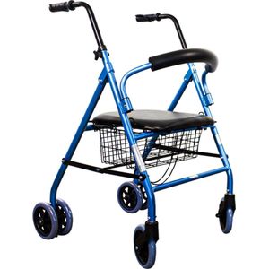 Clinicalfy Paterna - Rollator - Rollator - Looprek met 4 wielen - Met remmen - Aluminium - Met Stoel en Rugleuning - Opvouwbare en Verstelbare in Hoogte - Wandelaar - Lichtgewicht - Tot 110 kg - Blauw