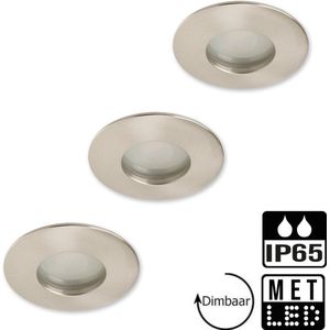 Inbouwspots badkamer - 3-pack - IP65 + GU10 LED - 5.5W - Dimbaar - 2700K warm wit