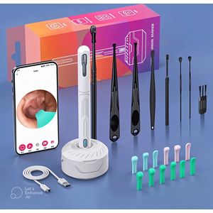 Oorsmeer Verwijderaar met Camera en WiFi – Elektrische Oorreiniger met 21 Accessoires – Veilig en Pijnloos Oorsmeer Verwijderen – Oorreiniging, Ear Cleaner en Oor Schoonmaken – Wit