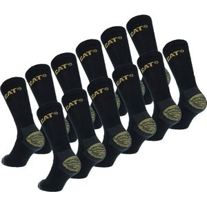 Caterpillar 12 Paar Premium Werksokken - Kuithoogte - Dubbele Versterkt - Katoen Zwart 39-42