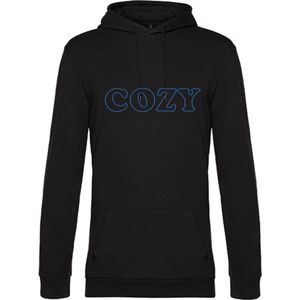 Hoodie - neon blauw tekst COZY - ruimzittend - Large