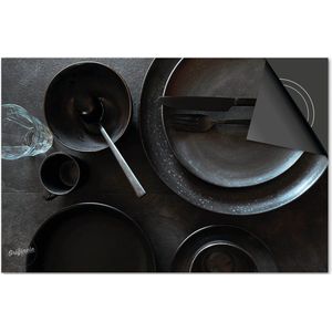 Inductie beschermer 78x52 - afdekplaat inductie mat - Dietrix Kookplaat beschermer - Exclusief - Flatlay - Servies zwart