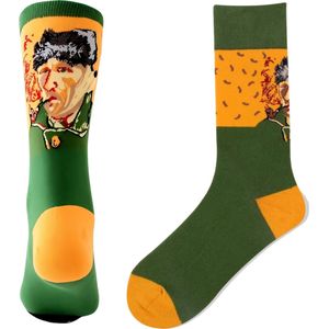 Vincent van Gogh sokken - Groen met Zelfportret - Kunstsokken maat 37-41