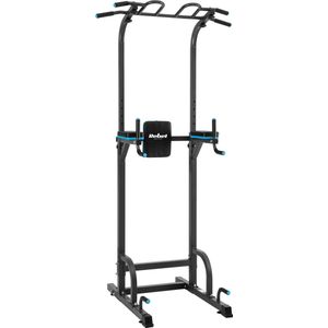 Rebel Active Multifunctioneel Pull Up Station en Krachtstation - Hoogteverstelling - Fitnessapparatuur Dip Station Verstelbaar 130kg - Zwart