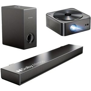 Home Cinema Systeem – Thuisbioscoop Set – Soundbar Met Subwoofer – Projector – Dolby Atmos 2.1 Kanaals – 190W Bass – 700 ANSI Lumen Met Automatische Focus