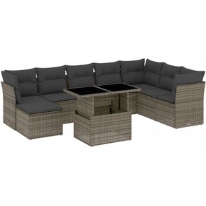 vidaXL 9-delige Loungeset poly rattan grijs Lounge Set - Lounge Meubel - Buitendecoratie - Tuinstoel - Eetkamerset