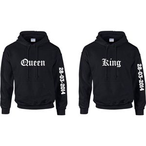Setje hoodies King en Queen met datum | Truien met capuchon voor hem en haar | Romantisch cadeau voor zoveel jaar samen | Lief cadeau hoodies met King en Queen en datum | Huwelijks cadeau hoodies met datum van trouwdag.