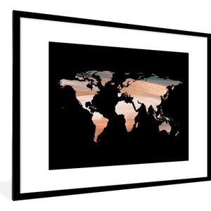 Fotolijst incl. Poster - Wereldkaart - Kleuren - Zwart - 80x60 cm - Posterlijst