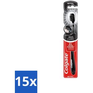 Colgate - Tandenborstel - Charcoal Black 360 Medium - Zwart - 1 Tandenborstel - Bulkverpakking - 15 stuks