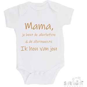 100% katoenen Romper ""Mama, je bent de allerliefste & de allermooiste. Ik hou van jou"" Unisex Katoen Wit/tan Maat 62/68