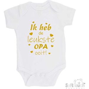 100% katoenen Romper ""Ik heb de leukste OPA ooit!"" Vaderdag Jongens Katoen Wit/goud shiny Maat 68/74