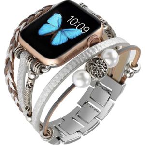 Apple Watch bohemian horloge bandje 38/40/41mm Boho kralen leren vlechtwerk stalensluiting