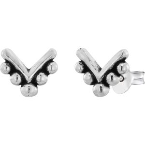 Oorbellen zilver | Oorstekers | Zilveren oorstekers, V-vorm met onderrand met bolletjes